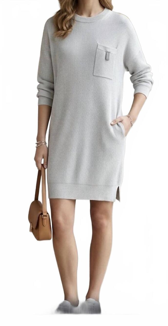 NEW BRUNELLO CUCINELLI ribbed knit cotton sweater dress in light grey